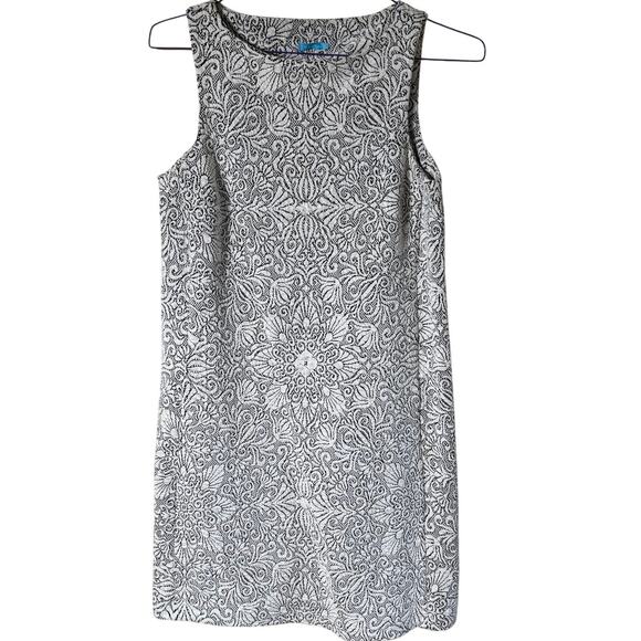 J. McLaughlin Jacquard Shift Dress SZ S Metalasse Textured Stretch Black Cream - Picture 1 of 6